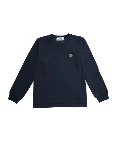Stone Island Junior Compass-patch Crewneck T-shirt In Blue