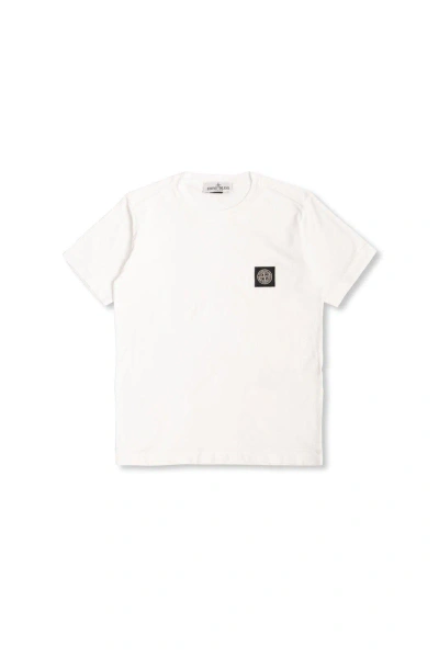 Stone Island Kids' Compass Patch Crewneck T-shirt In White