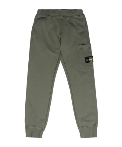 Stone Island Junior Compass-patch Elasticated Waistband Track Pants In Green