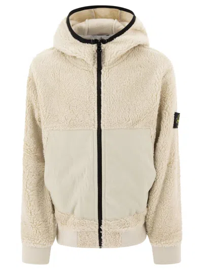 Stone Island Kids' Compass Patch Fleece Hoodie In Neutral
