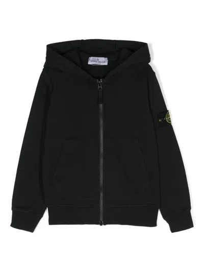 Stone Island Kids' Zip-through Cotton Hoodie In Dark Blue