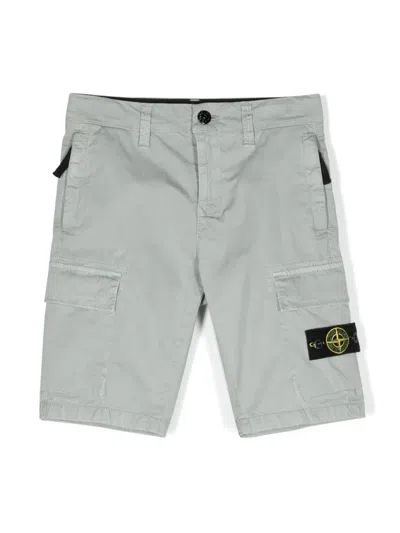 Stone Island Kids' Compass-patch Knee-length Cargo Shorts In Grey