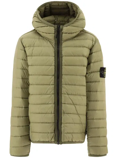 Stone Island Kids' Compass-patch Padded Hooded Jacket In Green