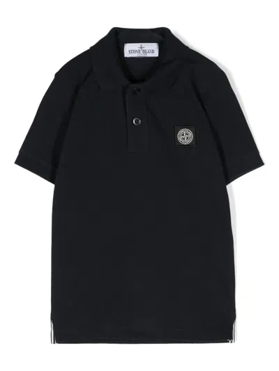 Stone Island Kids' Compass-patch Piqué Polo Shirt In Blue