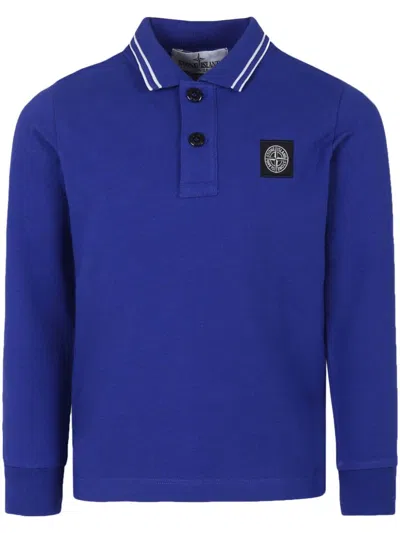 Stone Island Kids' Blue Polo Shirt With Logo Patch In Stretch Cotton Boy