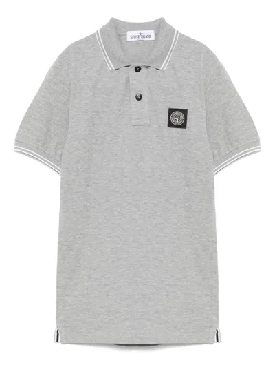 Stone Island Kids' Compass-motif Polo Shirt In Grey