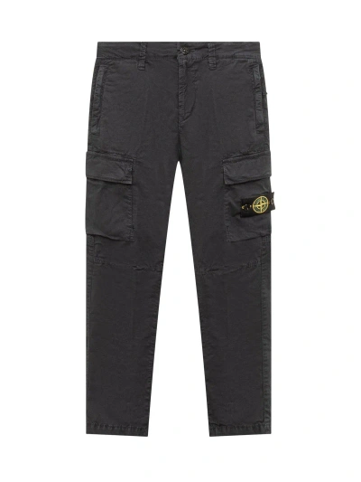 Stone Island Junior Kids' Compass-patch Straight-leg Cargo Trousers In Blue