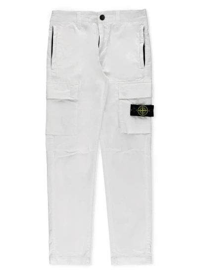 Stone Island Junior Kids' Compass-patch Straight-leg Cargo Trousers In Bianco