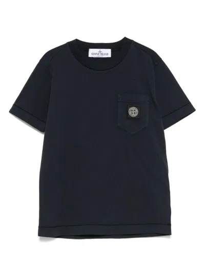 Stone Island Kids' Compass-patch T-shirt In 蓝色