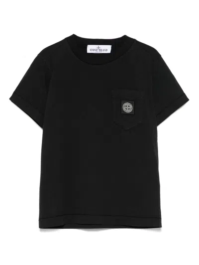 Stone Island Kids' Compass-motif Cotton T-shirt In Black