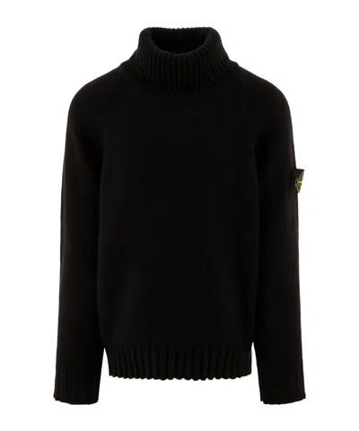 Stone Island Junior Compass Patch Turtleneck Jumper In Black
