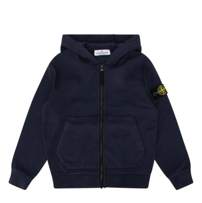 Stone Island Junior Kids' Compass-patch Zip-up Hooded Jacket In Blue