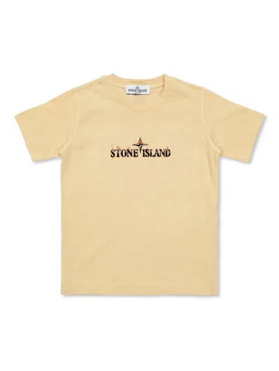 Stone Island Kids' Compass-print Cotton T-shirt In Neutrals
