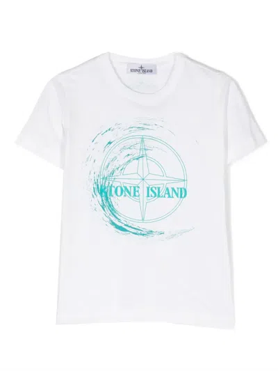Stone Island Kids' Compass-print Cotton T-shirt In White