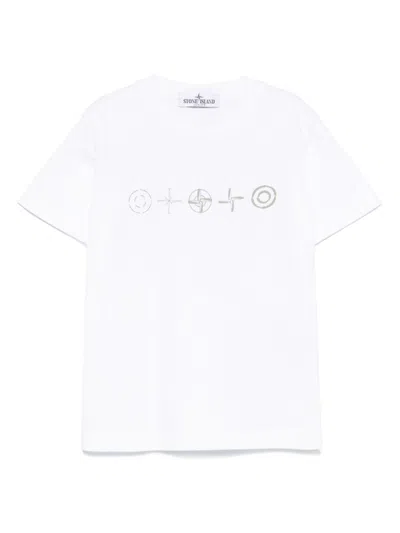 Stone Island Kids' Compass-print T-shirt In 白色