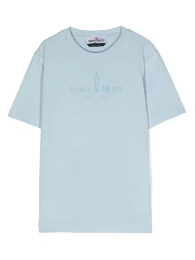 Stone Island Kids' Compass-print T-shirt In Blue