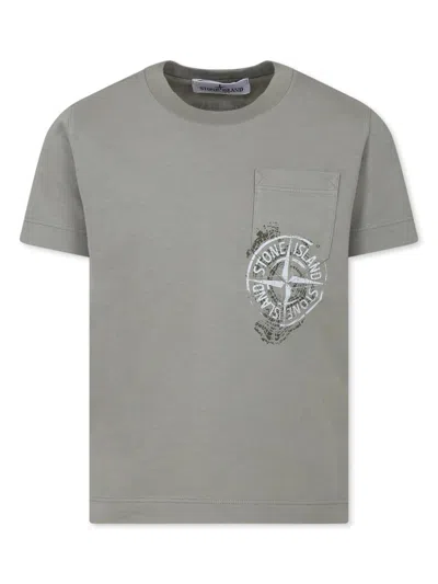 Stone Island Kids' Compass-print T-shirt In Green