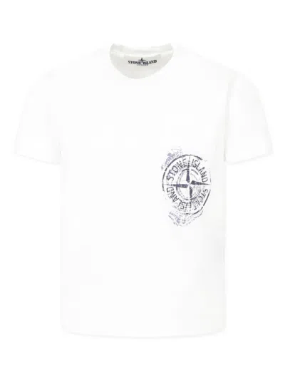 Stone Island Kids' Compass-print T-shirt In White