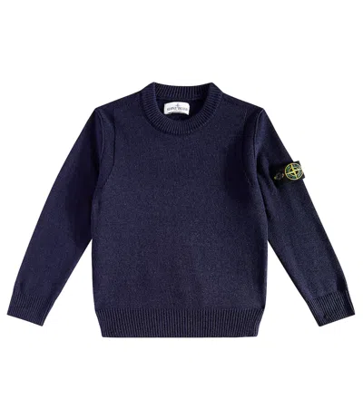 Stone Island Junior Kids' Compass Ribbed-knit Sweater In Blue