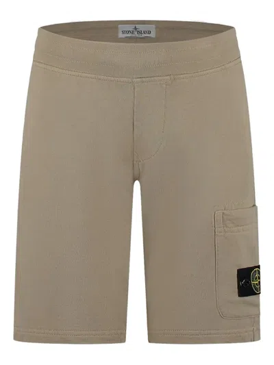 Stone Island Junior Kids' Compass-tag Cotton Shorts In Brown