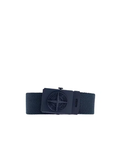 Stone Island Junior Compass Woven Belt In Blue