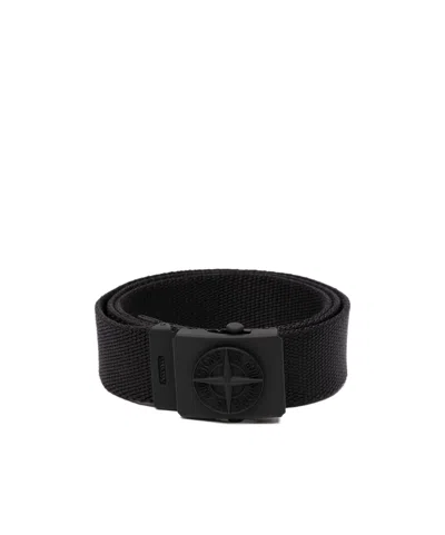 Stone Island Junior Compass Woven Belt In Black