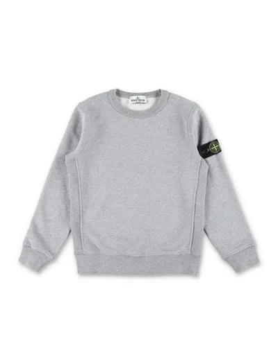 Stone Island Junior Cotton Crewneck Sweatshirt With Logo Patch In Grigio
