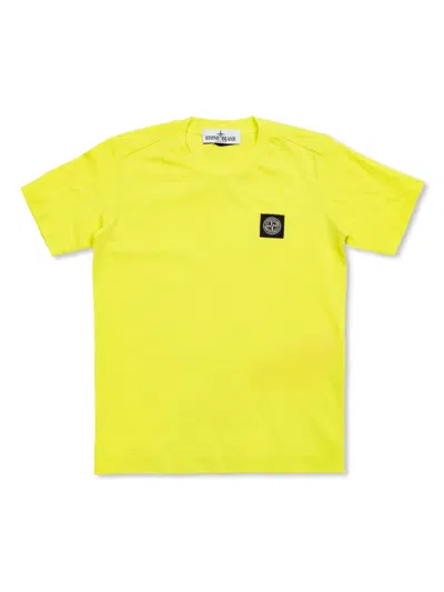 Stone Island Kids' Cotton Logo Patch T-shirt In Yellow