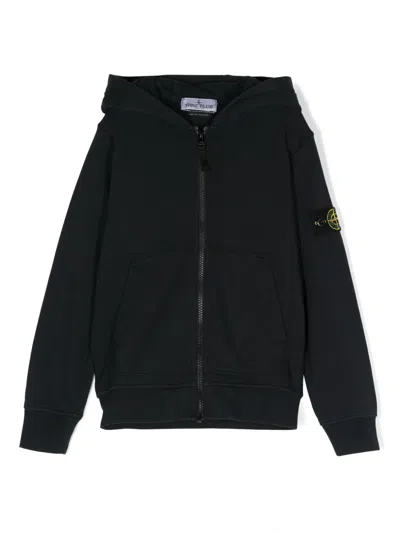 Stone Island Kids' Cotton Zipped Hoodie In Blue