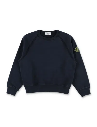 Stone Island Junior Crewneck Sweatshirt With Compass Badge In Blu