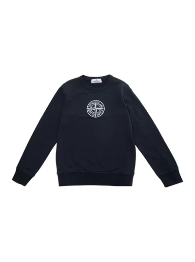 Stone Island Kids' Dark Blue Crewneck Sweatshirt With Logo Embroidered On The Front In Cotton Boy