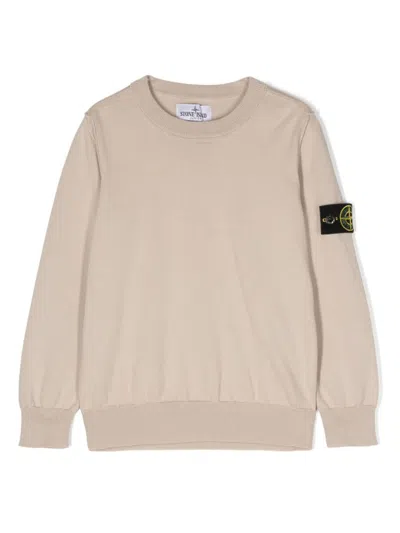 Stone Island Junior Kids' Dove Knitted Crew Neck Sweater In Brown