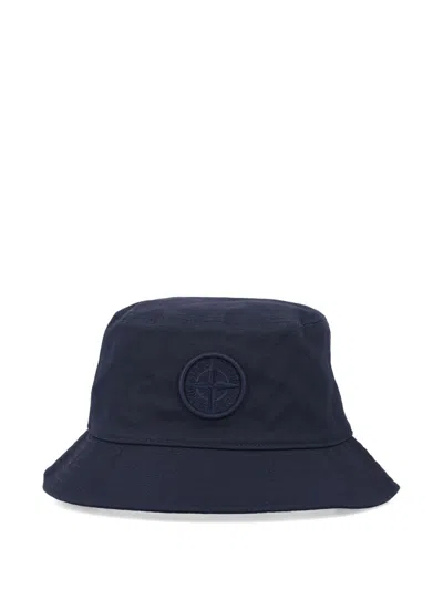 Stone Island Kids' Embroidered Bucket Hat In Blue