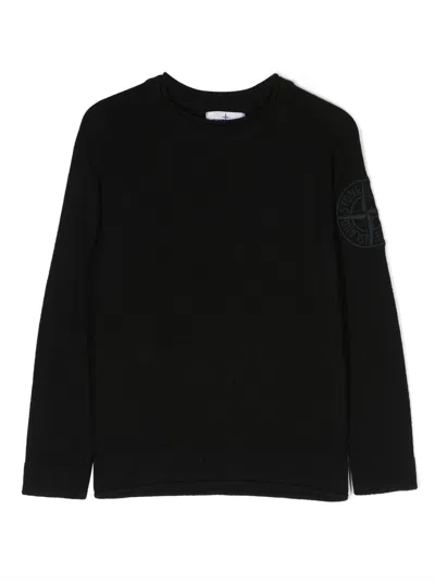 Stone Island Junior Kids' Embroidered-logo Crew-neck Jumper In Black