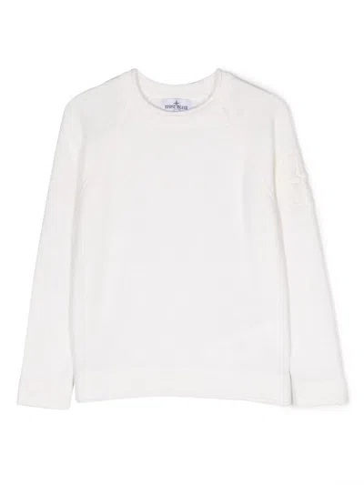 Stone Island Kids' Embroidered-logo Crew-neck Jumper In White