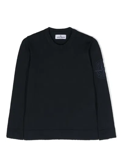 Stone Island Kids' Embroidered-logo Knitted Jumper In Blue