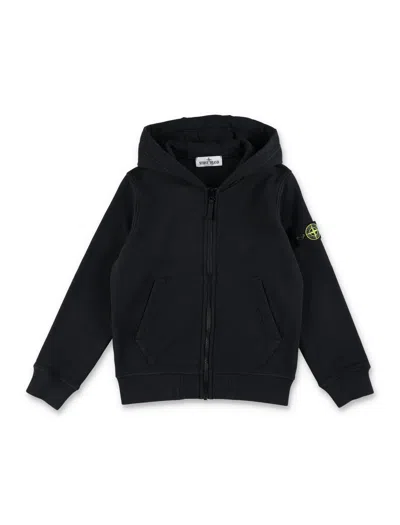 Stone Island Junior Kids' Black Full Zip Hoodie With Logo In V0029 Black