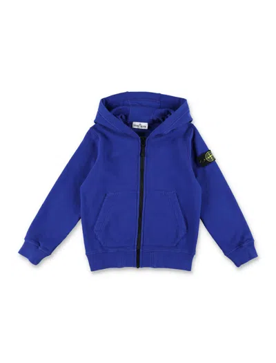 Stone Island Kids' Compass-badge Cotton Hoodie In Bluette