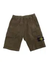 Stone Island Green Bermuda Pants With Elastic Waist And Logo Patch On The Front In Cotton Stretch Boy In Green