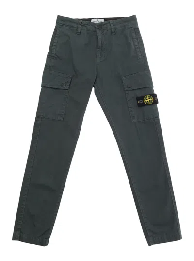 Stone Island Junior Kids' Green Cargo Pants With Logo Patch In Stretch Cotton Boy