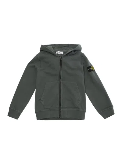 Stone Island Kids' Green Hoodie With Logo Patch In Cotton Boy In Blue