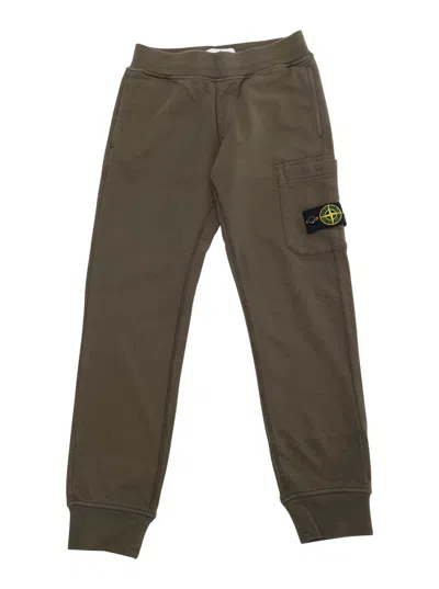 Stone Island Kids' Green Pants With Elastic Waist And Logo Patch On The Front In Cotton Boy