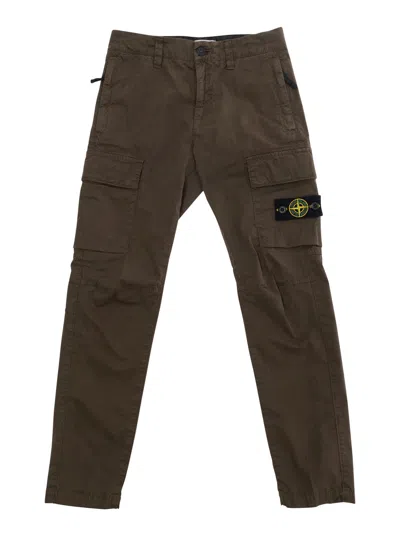 Stone Island Kids' Green Pants With Logo Patch On The Front In Cotton Stretch Boy