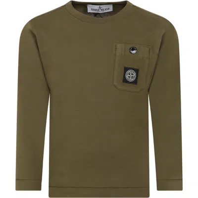 Stone Island Kids' Green T-shirt For Boy With Compass