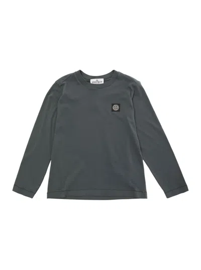 Stone Island Junior Kids' Grey Long Sleeve T-shirt With Logo Patch In Cotton Boy