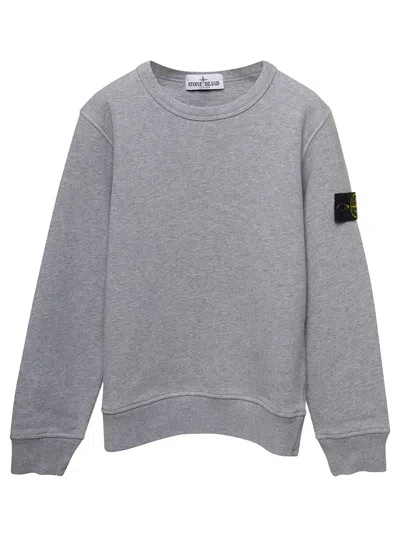 Stone Island Junior Kids' Grey Long-sleeved Sweatshirt And Patch Logo With Buttons In Cotton Boy In Gray