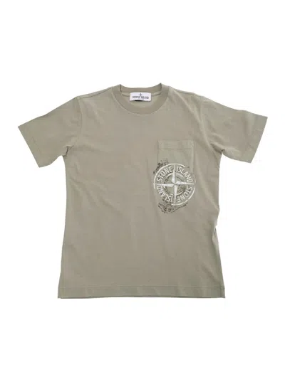 Stone Island Kids' Grey T-shirt With Logo Print On The Front And Logo Lettering On The Rear In Cotton Boy