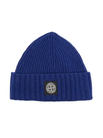 Stone Island Kids' Compass-patch Beanie In Blue