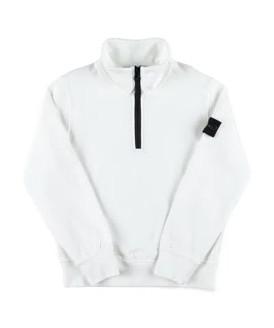 Stone Island Junior High-neck Zip-up Sweatshirt In White