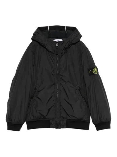 Stone Island Kids' Hooded Logo-patch Jacket In Black